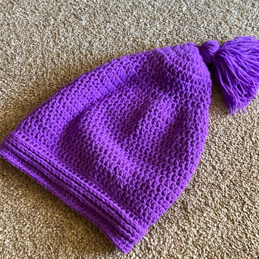 Purple Slouch Hat with Pom Pom